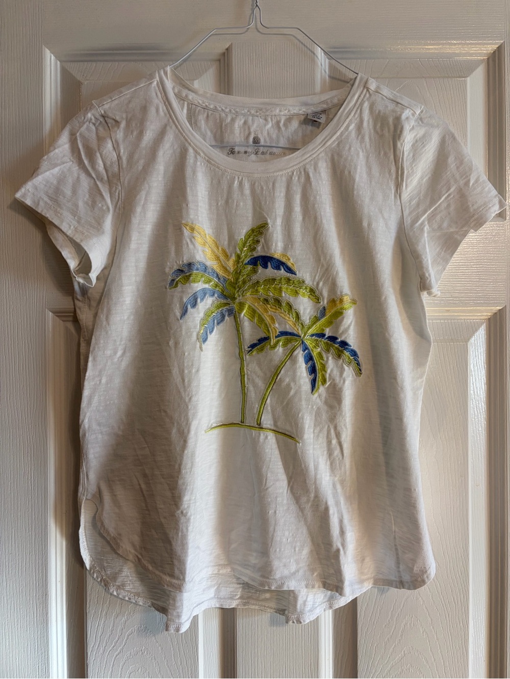 Tommy Bahama White Embroidered Palm Tree Slub Knit Cotton Crew Neck Tee M